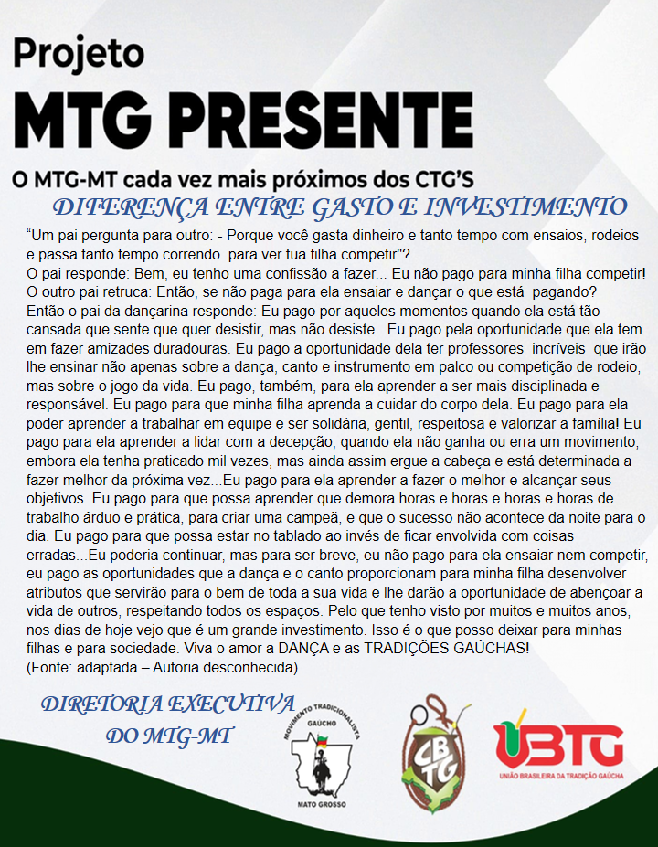 Apresentação do Novo Formato da Escolha de Prendas e Peões do MTG-MT - MTG  - Movimento Tradicionalista Gaúcho do Mato Grosso